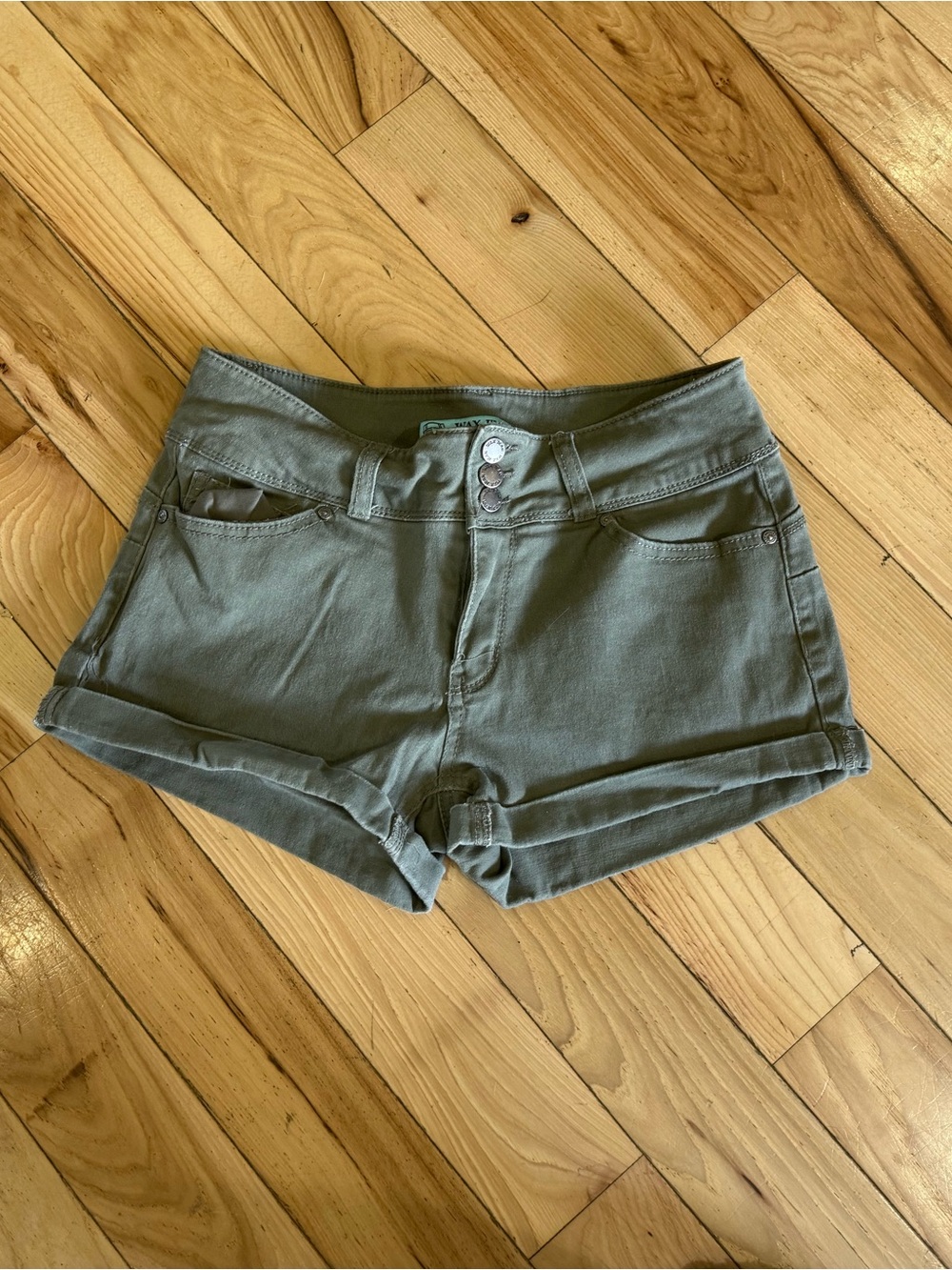 Wax Jean Olive Green Cuffed Denim Shorts Size Medium